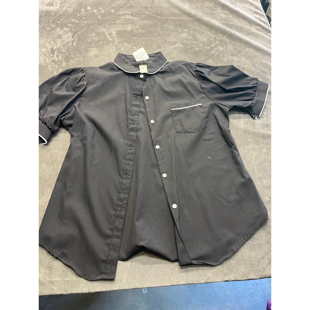 Vintage Oak Hill Womens Short Sleeve Puff Sleeve Button Up Blouse Black Size 14